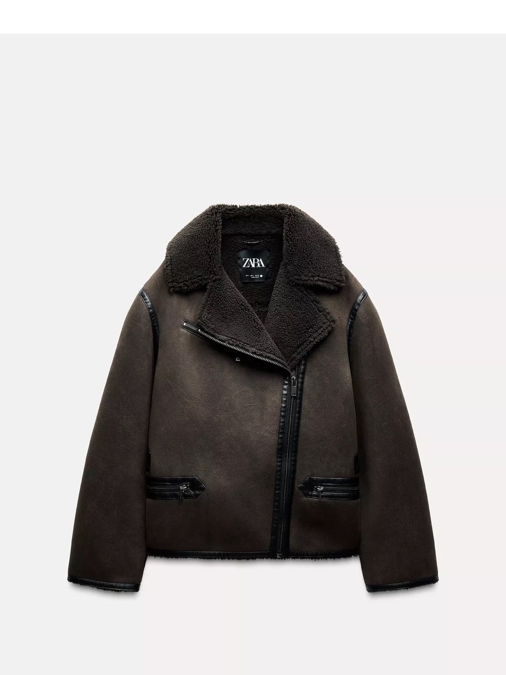 ZARA Dark Brown Faux Shearling Biker Jacket